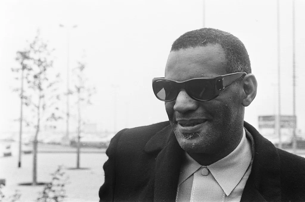 Ray Charles in black and white photo