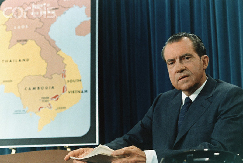 April 30. 1970, Washington, DC, USA - President Richard Nixon during a television address explaining his Cambodia policy.