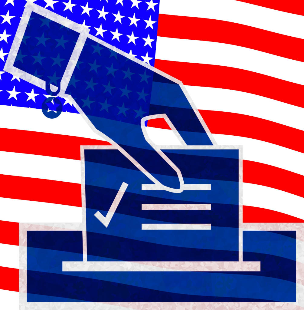 Red white blue image with American Flag and Ballot Box for Voting